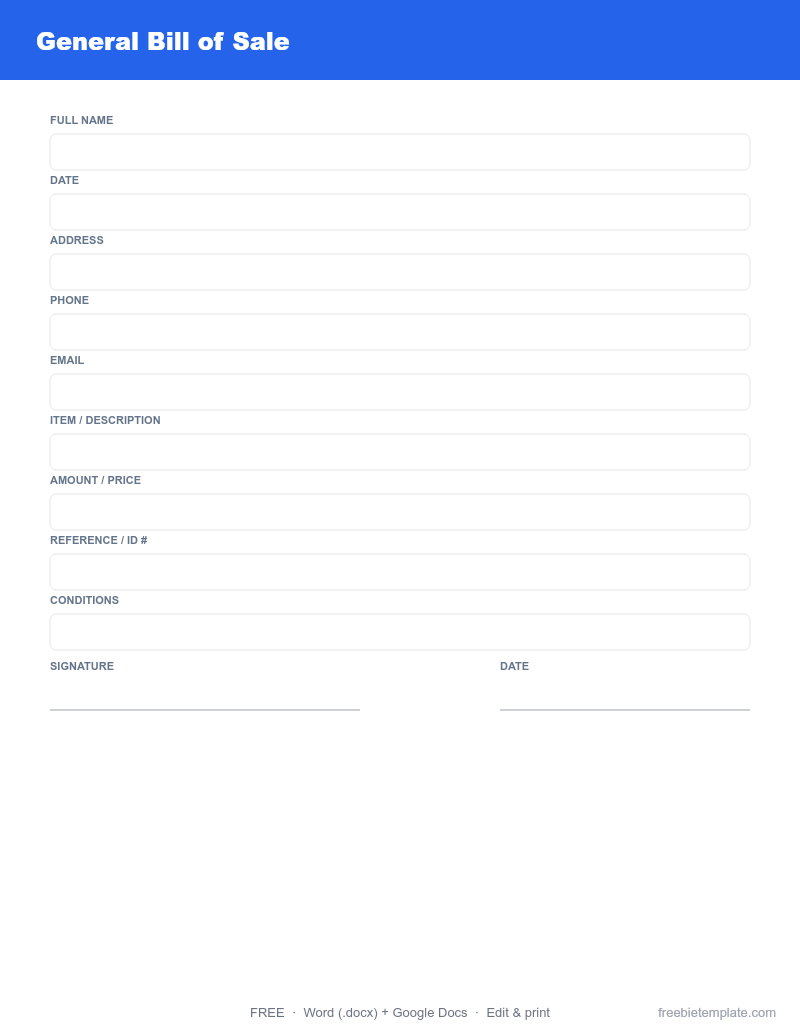 General Bill of Sale preview