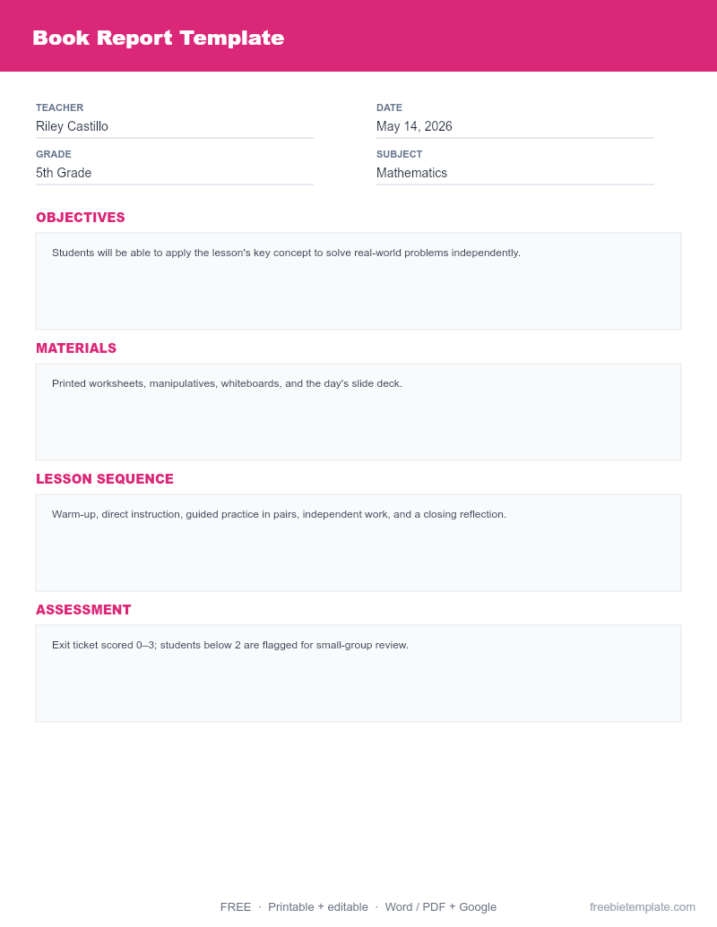 Book Report Template preview