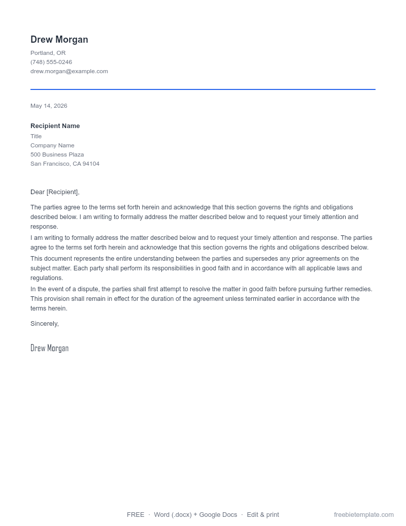 Preview of Business Proposal Letter