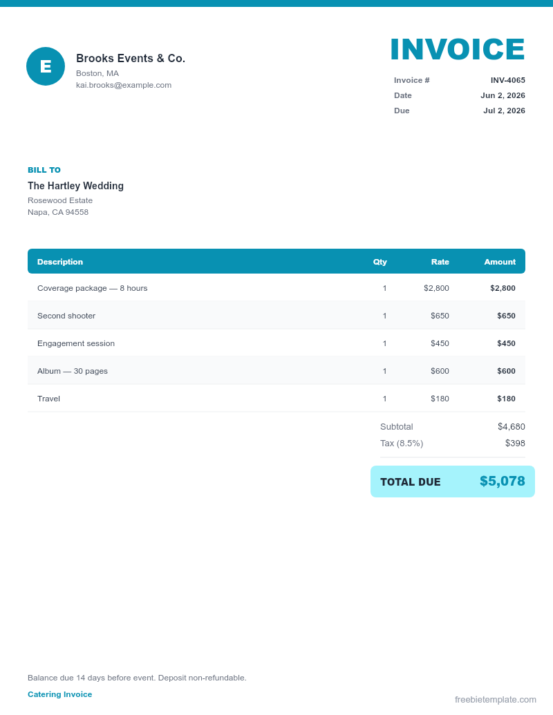 Catering Invoice preview