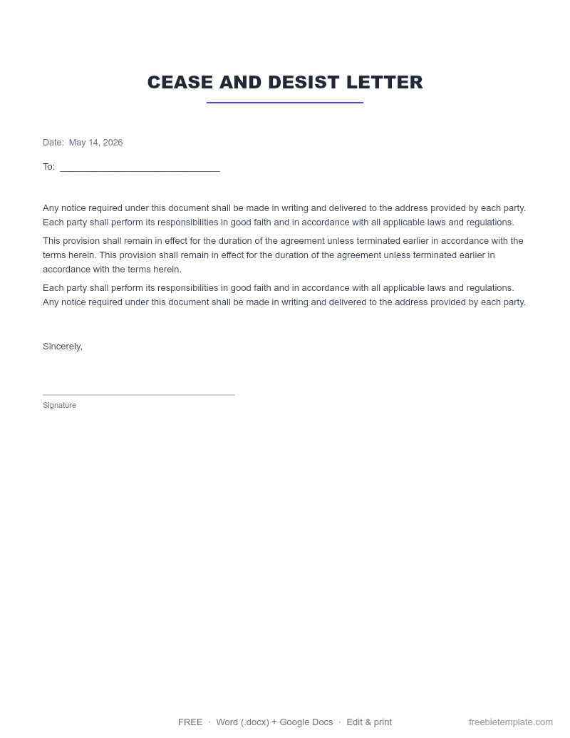 Preview of Cease and Desist Letter