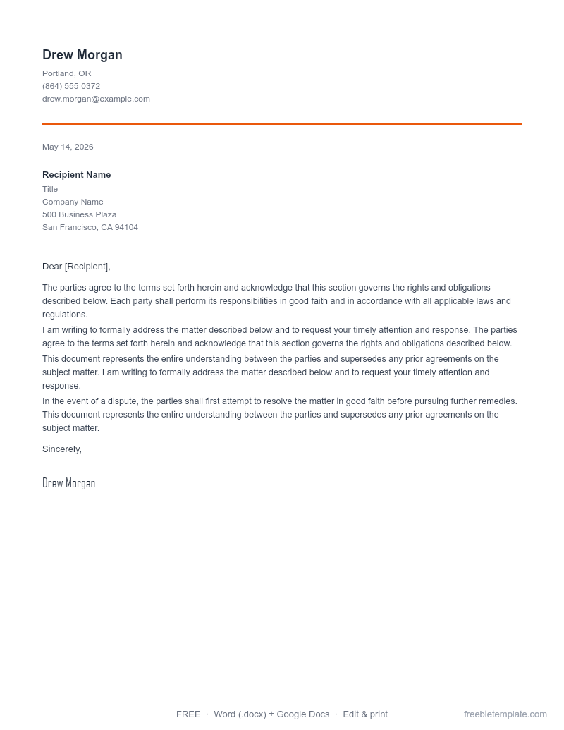 Preview of Character Reference Letter