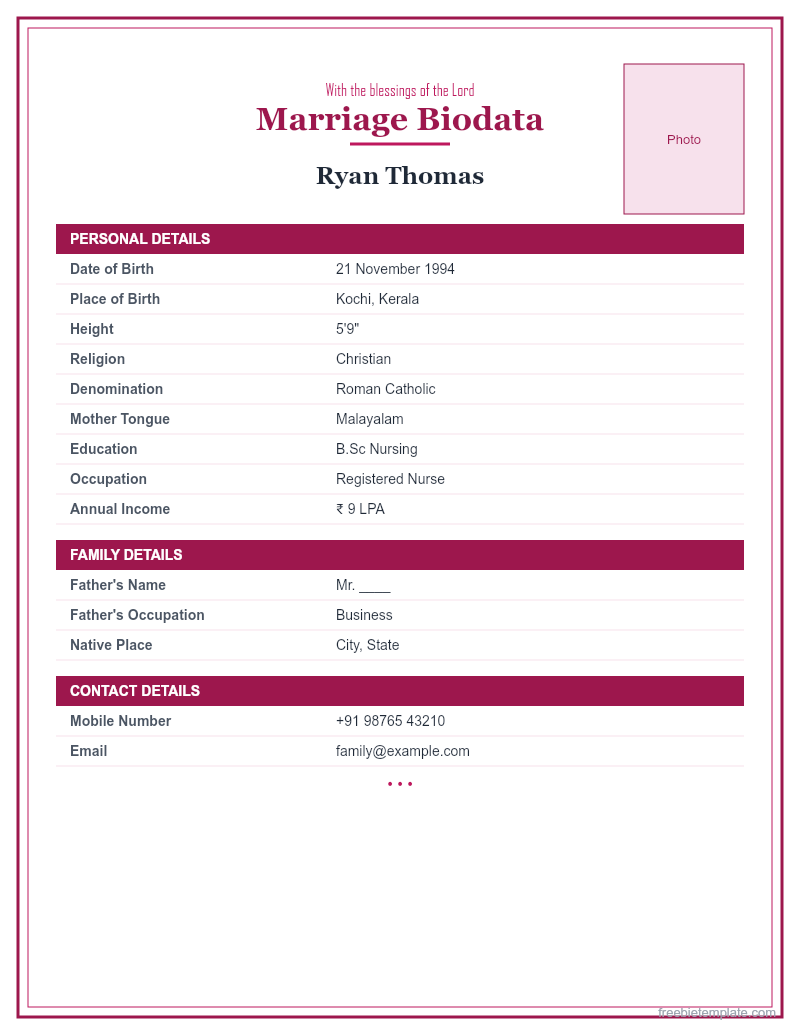 Christian Marriage Biodata