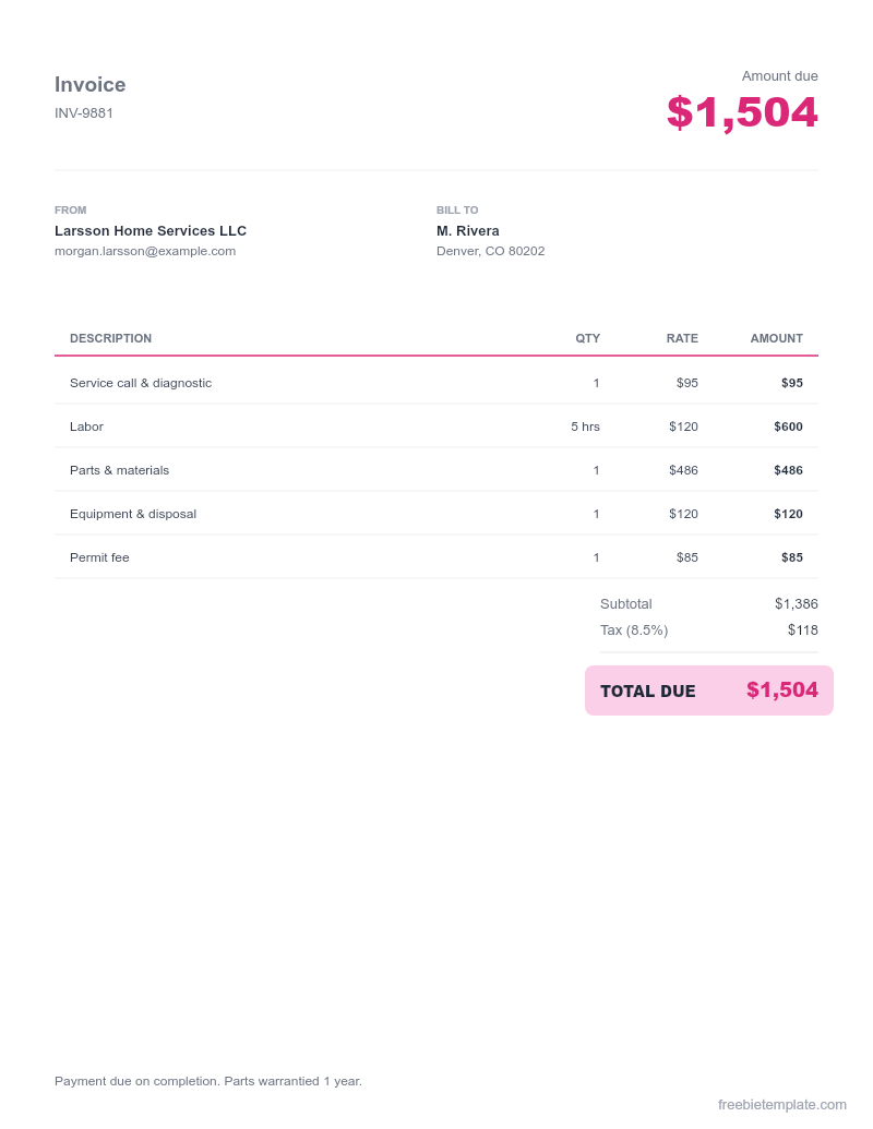 Cleaning Service Invoice preview