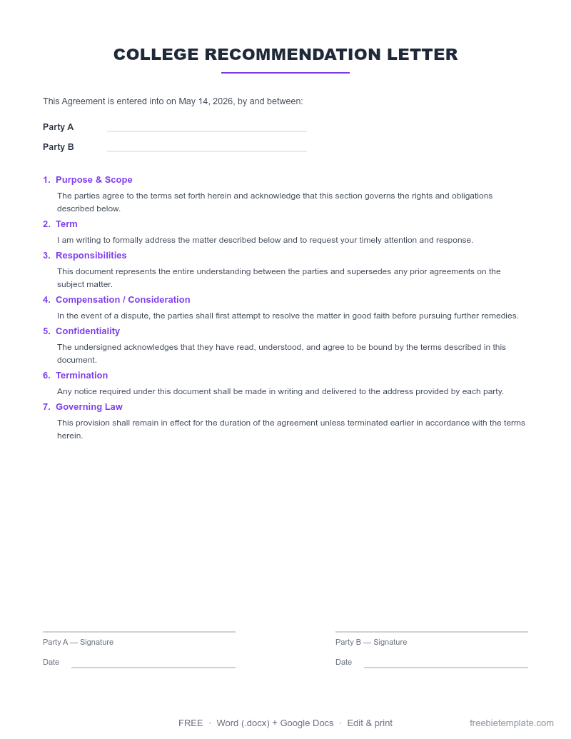 College Recommendation Letter preview