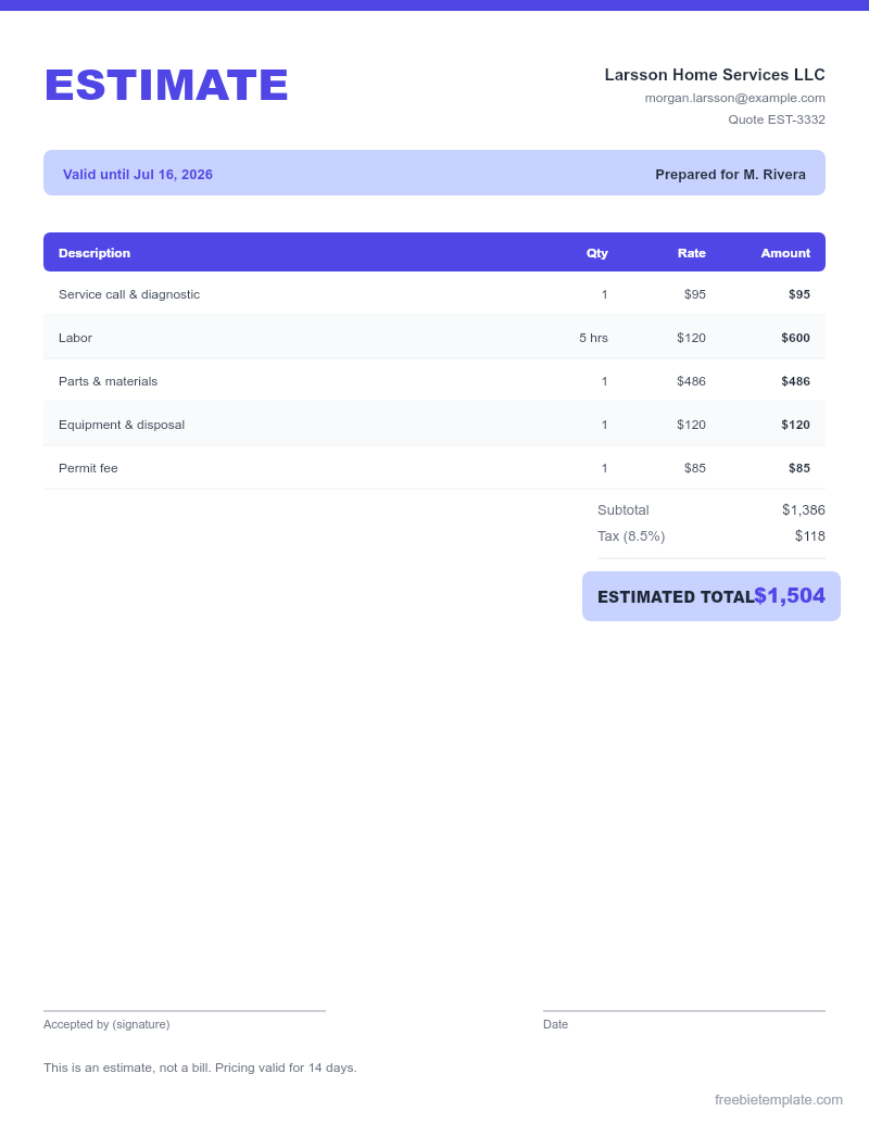 Preview of Construction Estimate