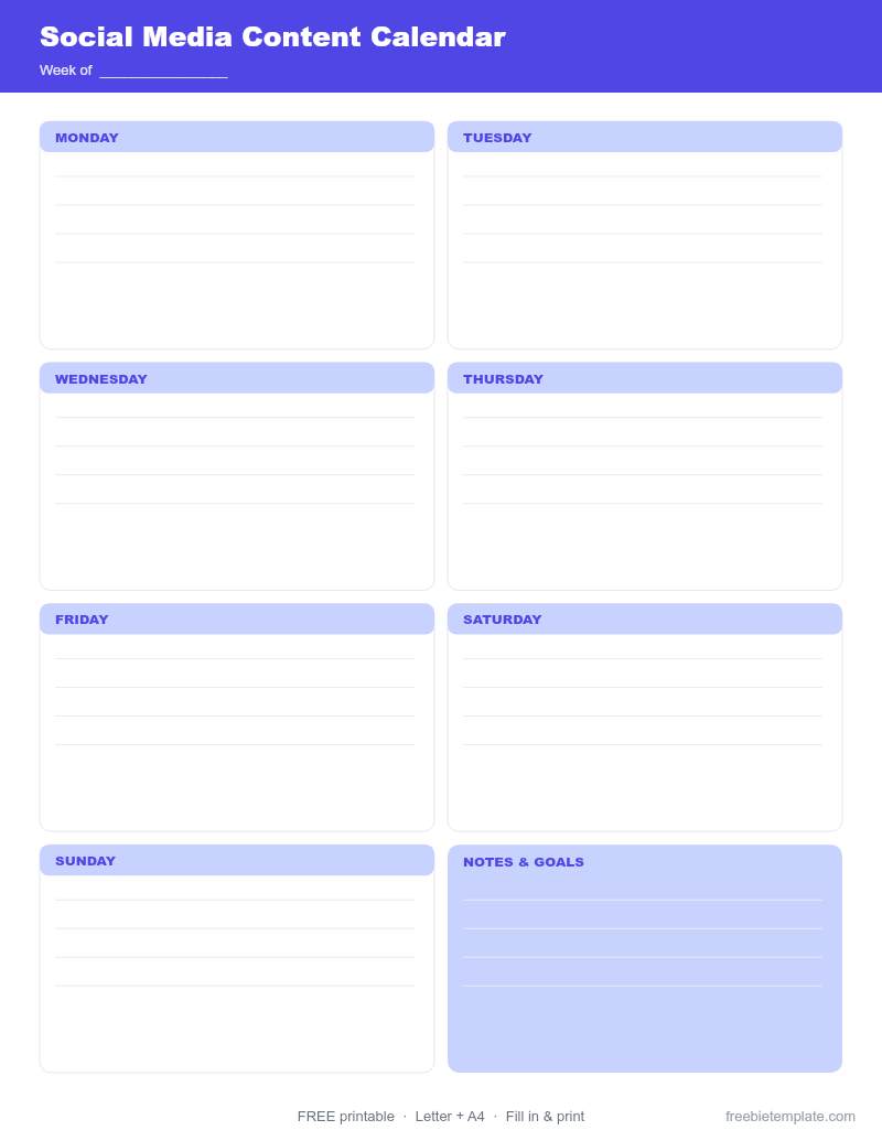 Social Media Content Calendar preview