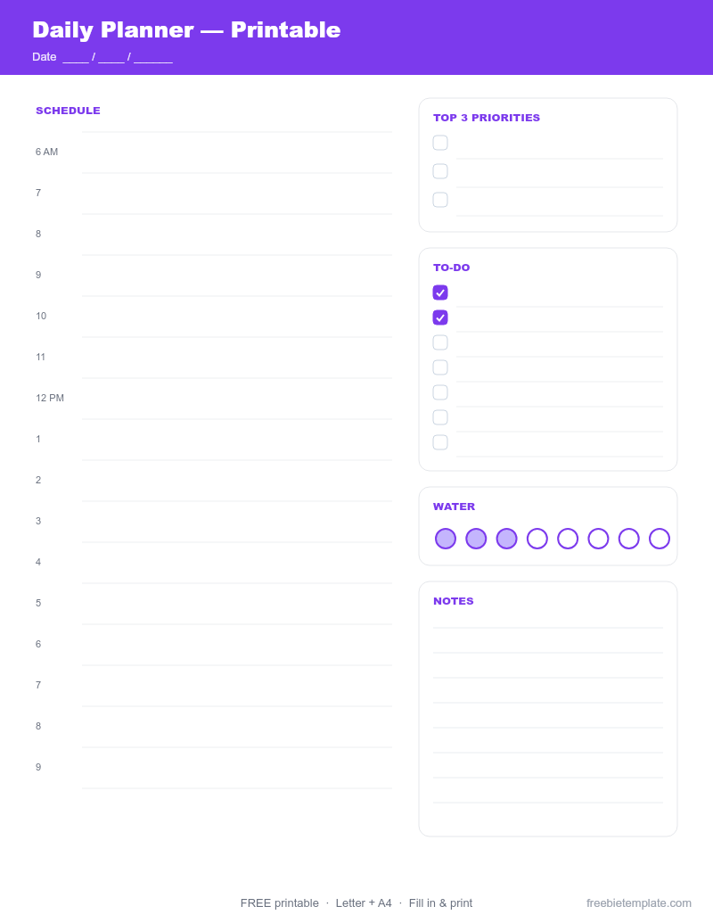 Daily Planner — Printable