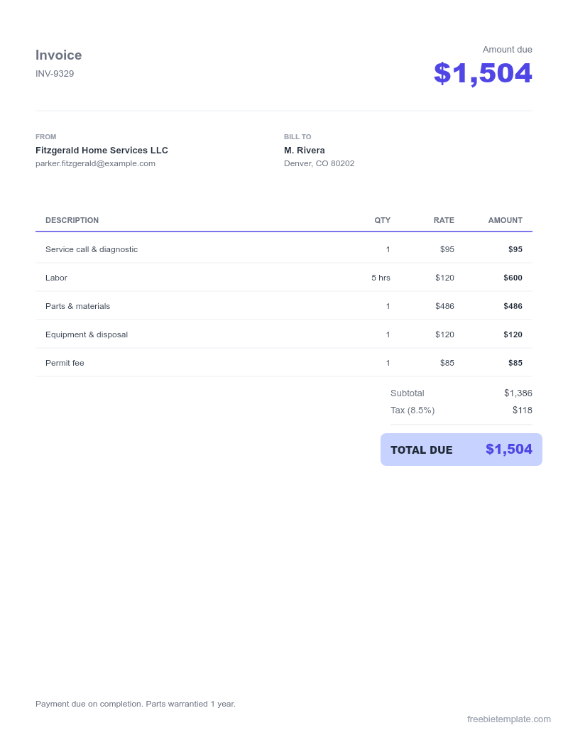 Electrician Invoice preview