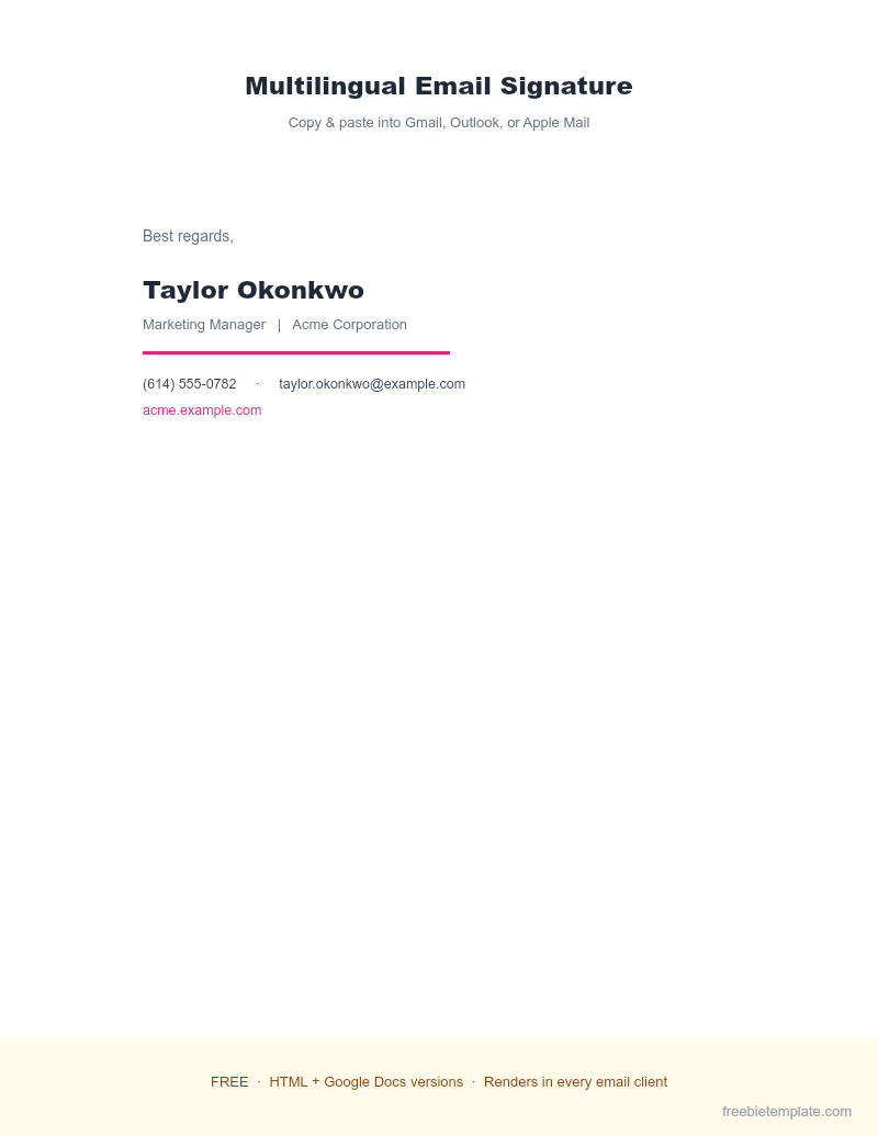 Multilingual Email Signature preview