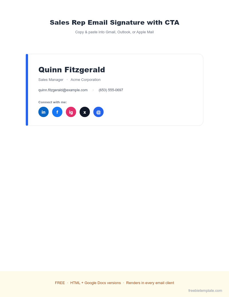 Sales Rep Email Signature with CTA preview