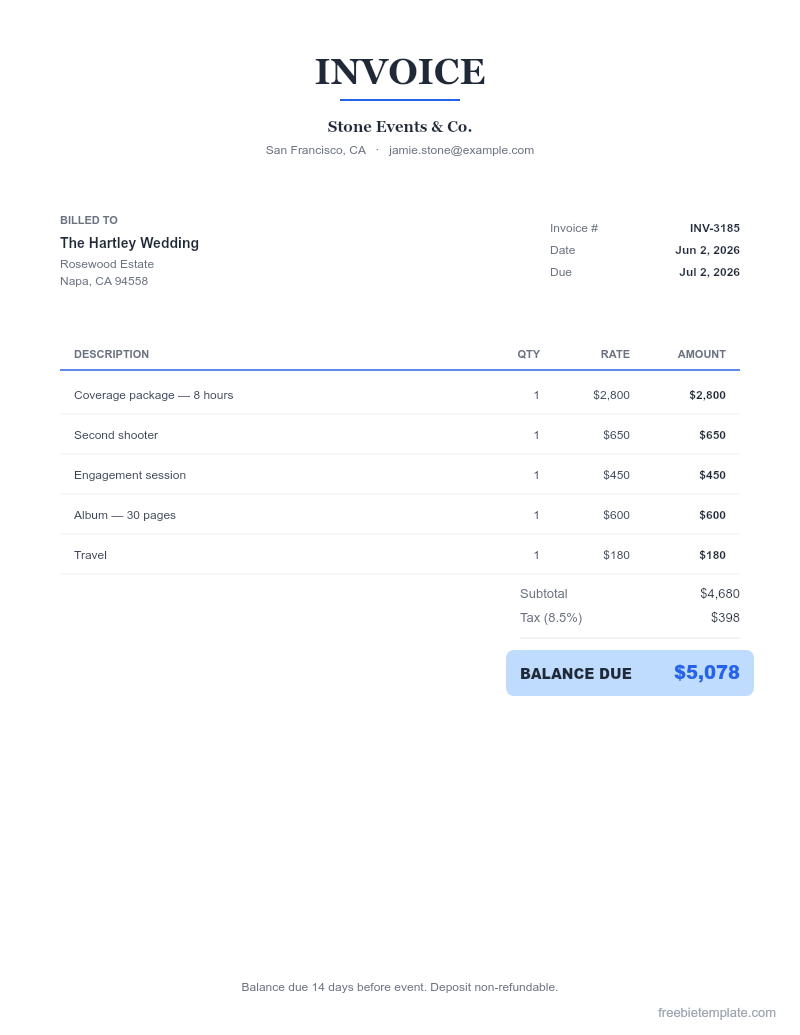 Event Planner Invoice preview