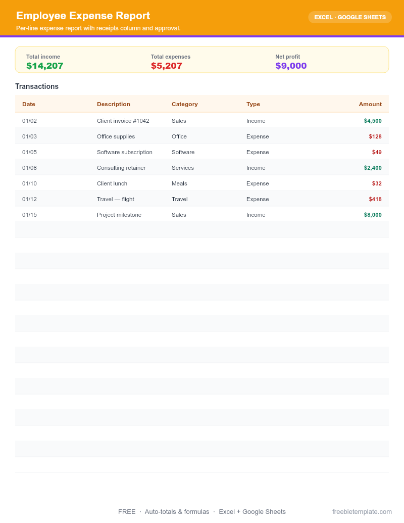 Employee Expense Report preview