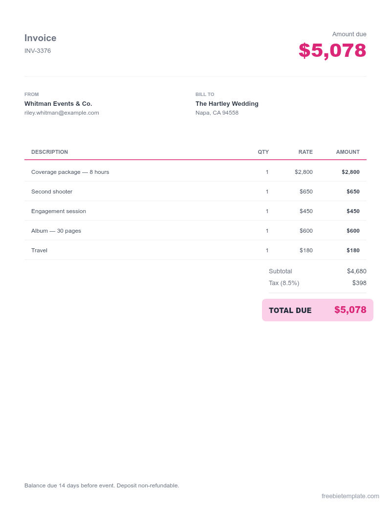 Fitness Trainer Invoice preview