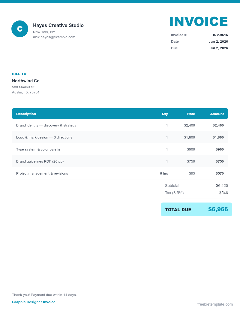 Graphic Designer Invoice preview