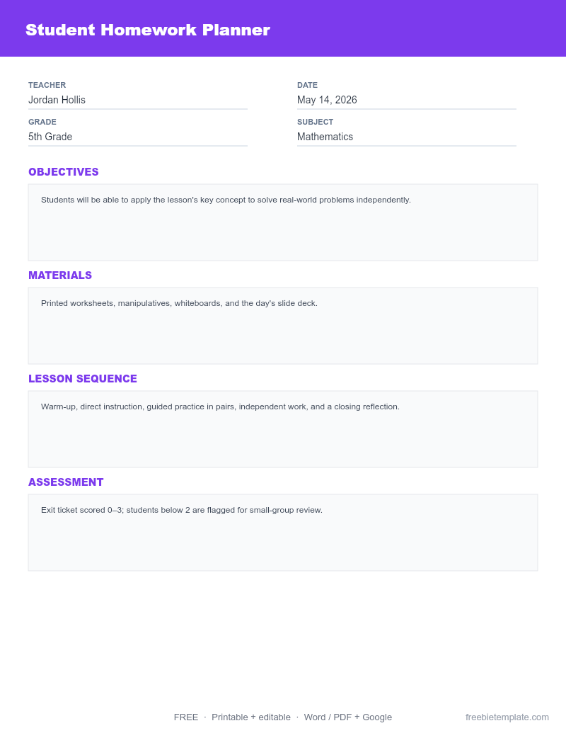 Student Homework Planner preview