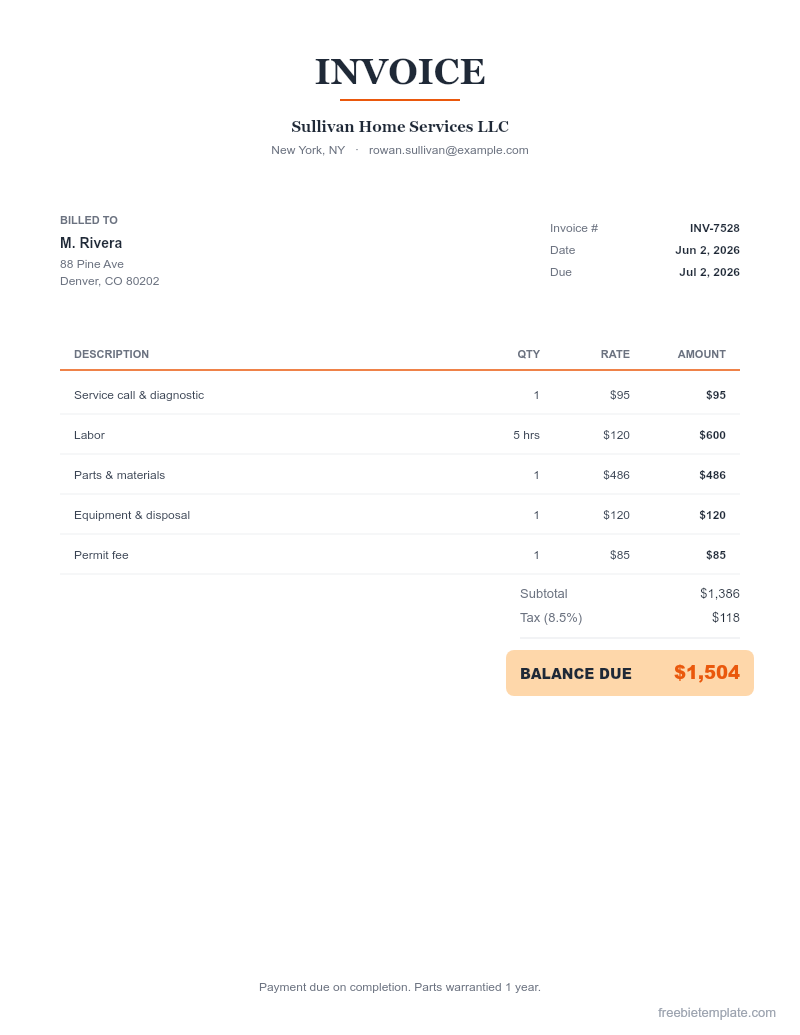 HVAC Invoice preview