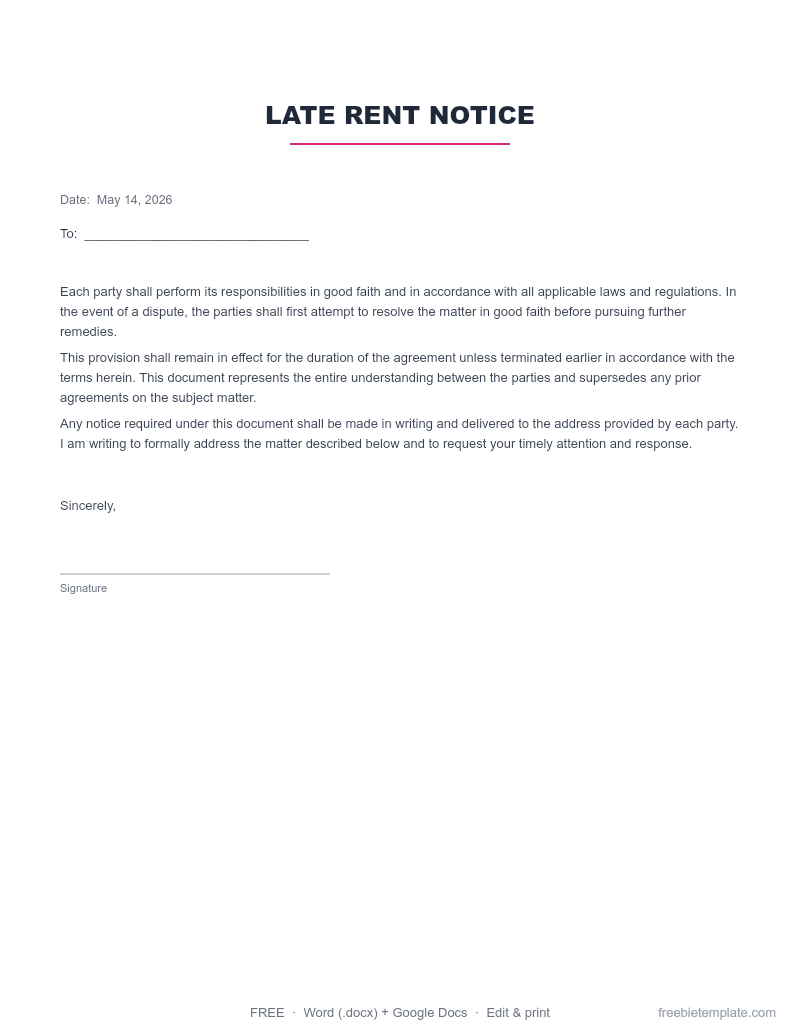 Preview of Late Rent Notice