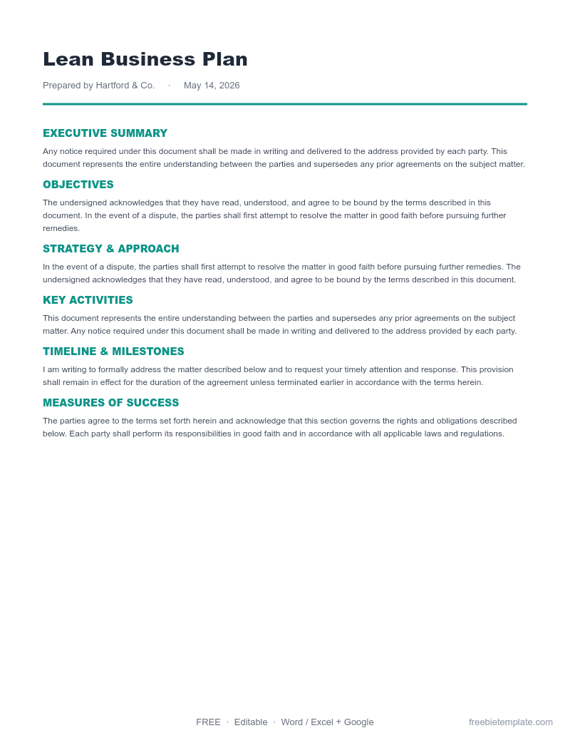 Lean Business Plan preview