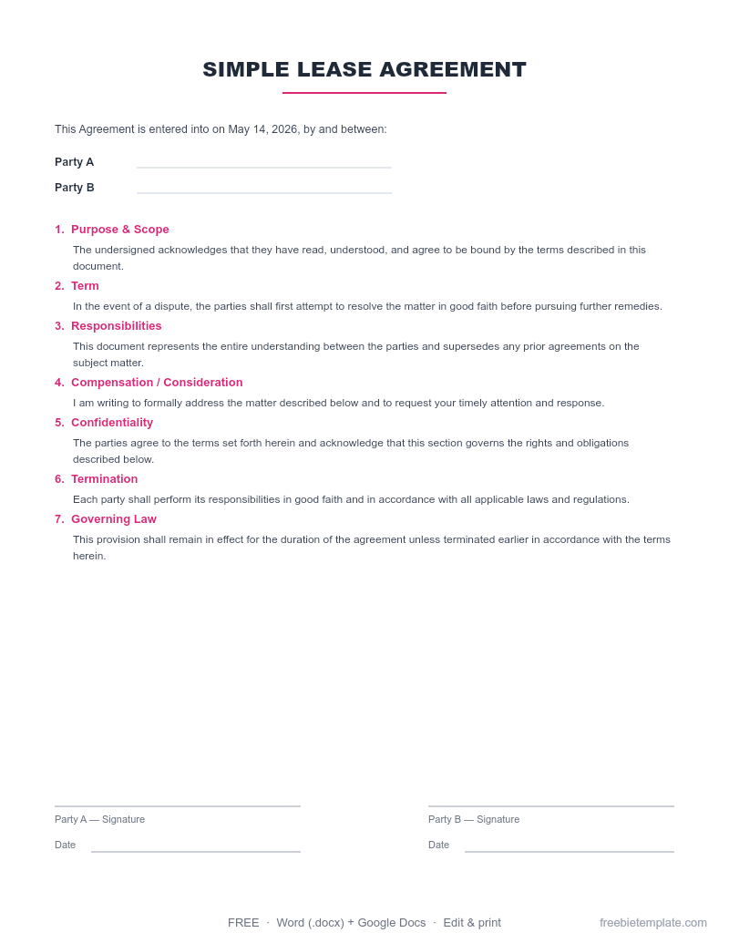 Simple Lease Agreement