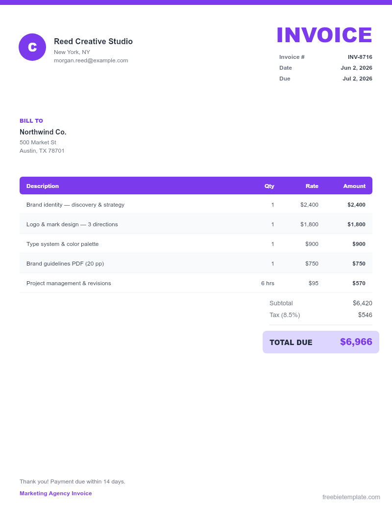 Marketing Agency Invoice preview