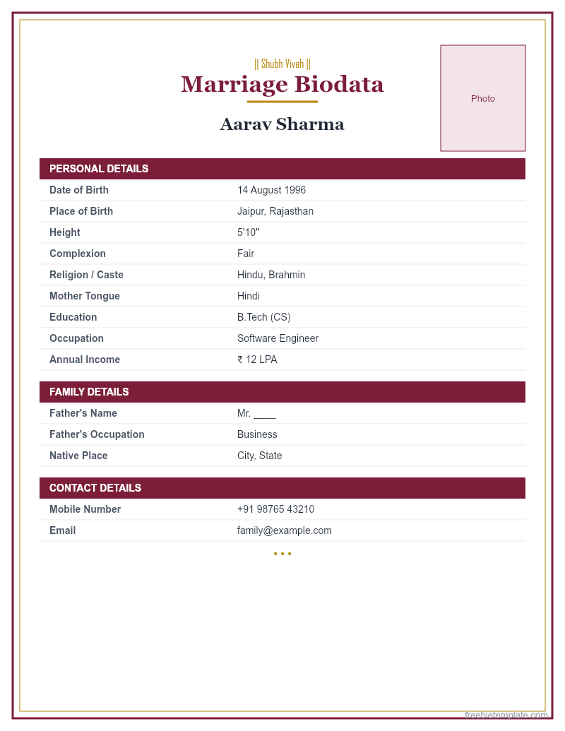 Marriage Biodata with Photo