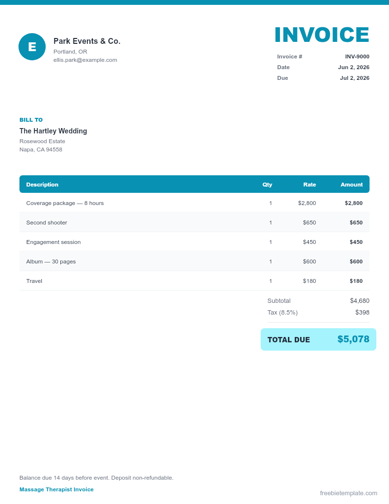 Massage Therapist Invoice preview