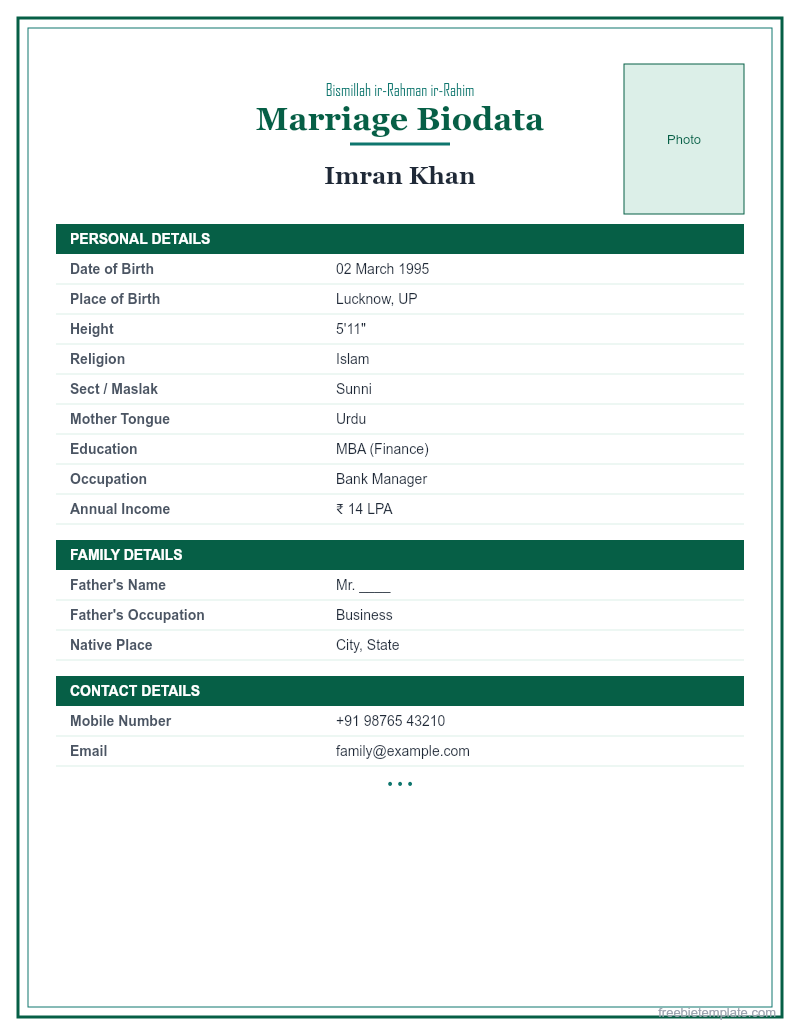 Muslim Marriage Biodata
