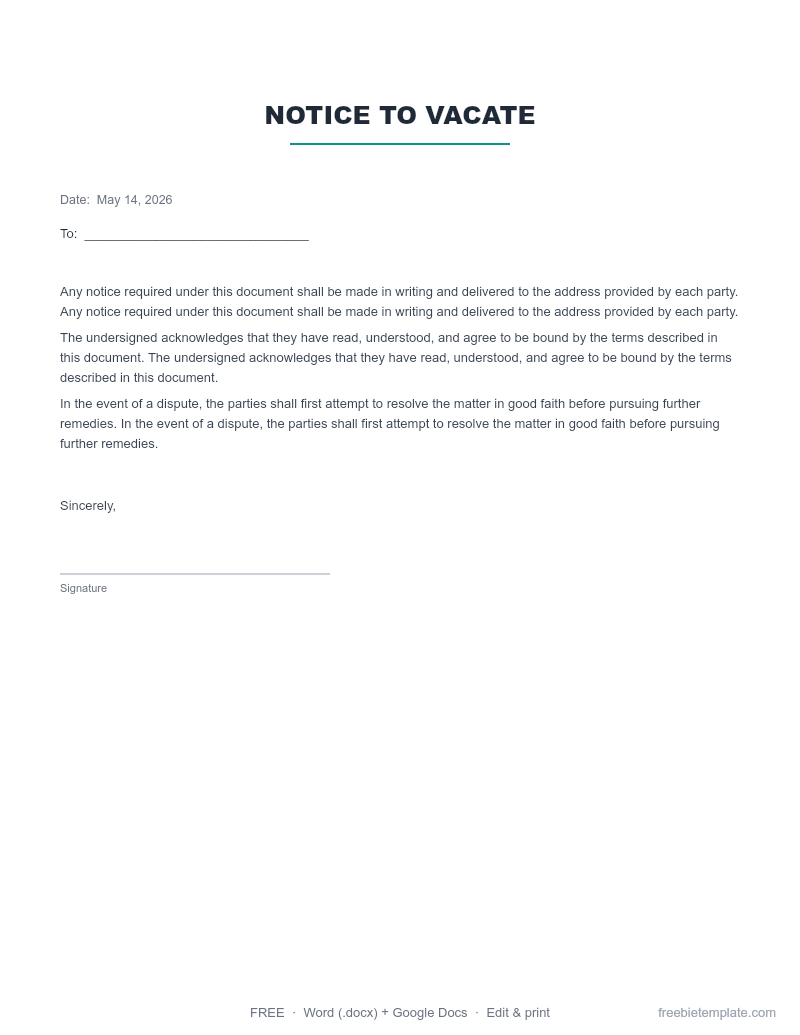 Notice to Vacate