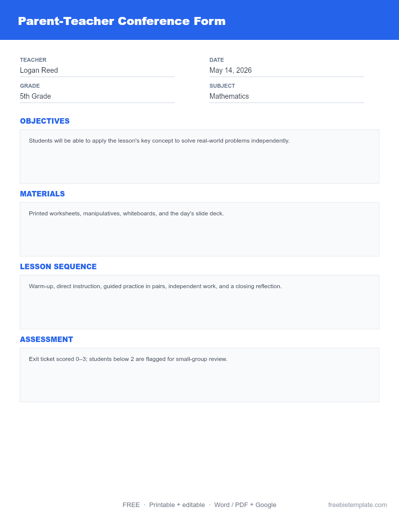 Parent-Teacher Conference Form preview