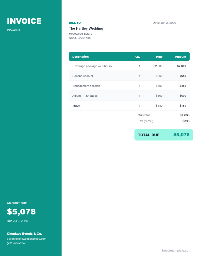 Photographer Invoice preview
