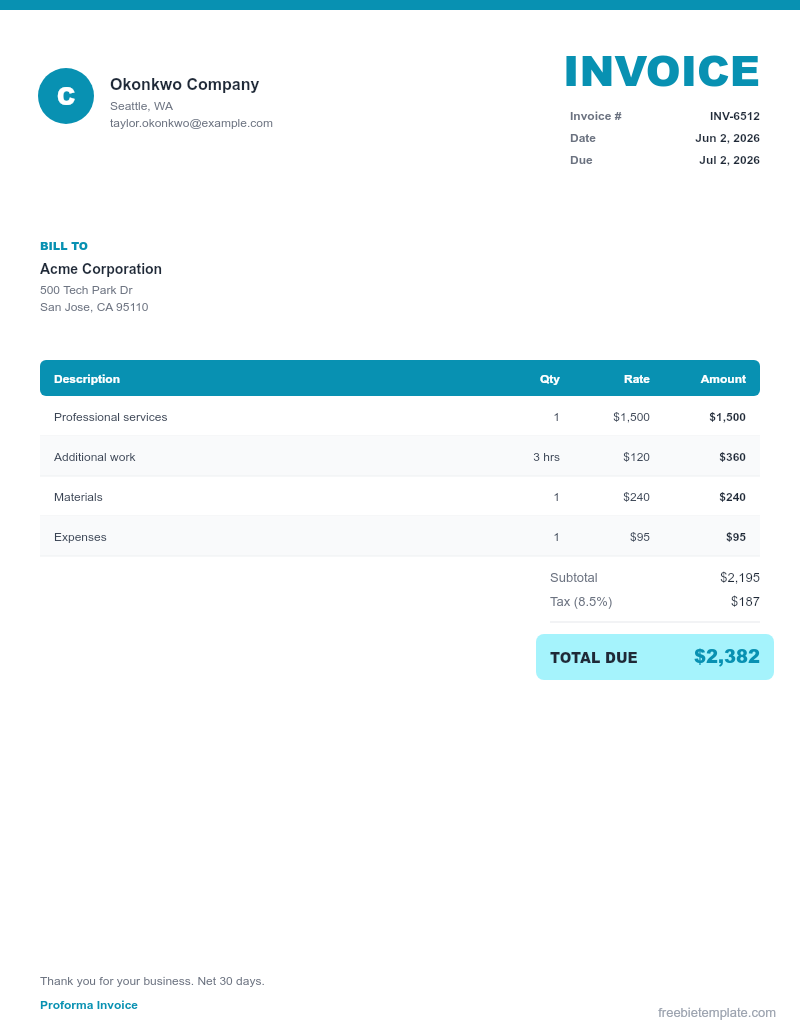 Proforma Invoice preview