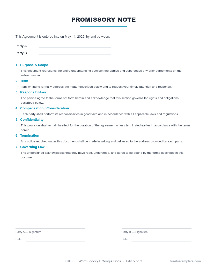 Preview of Promissory Note