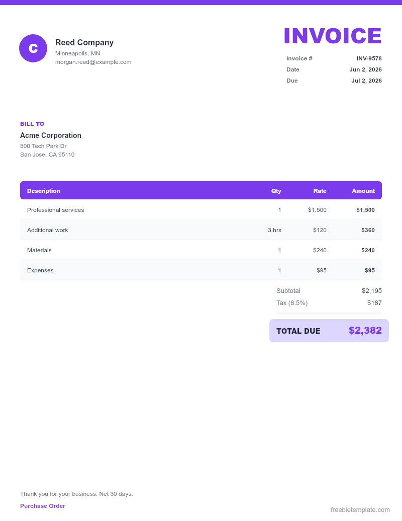 Purchase Order preview