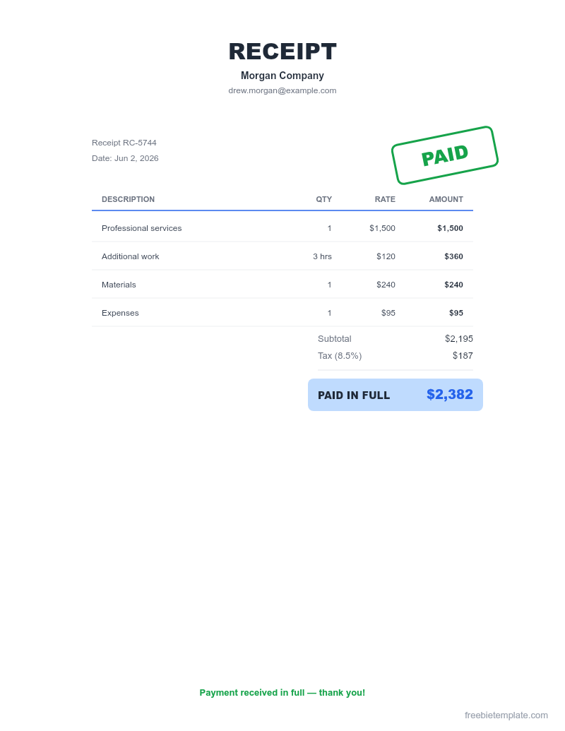 Receipt preview
