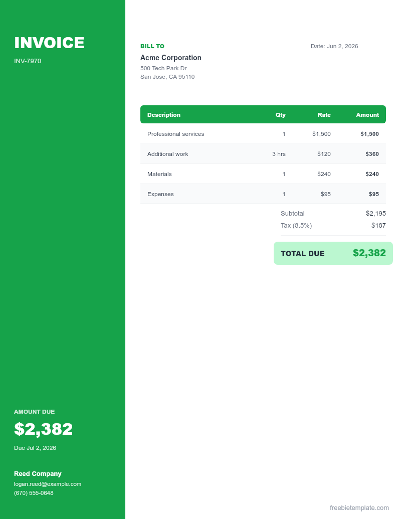 Recurring / Retainer Invoice preview