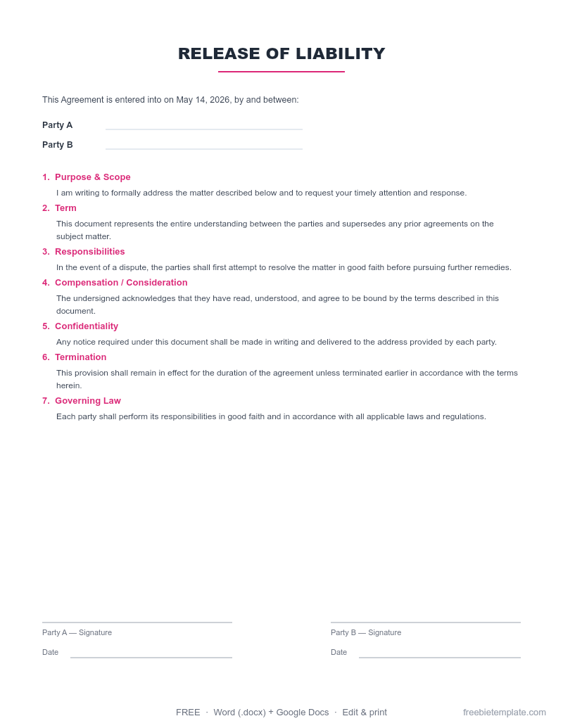 Release of Liability preview
