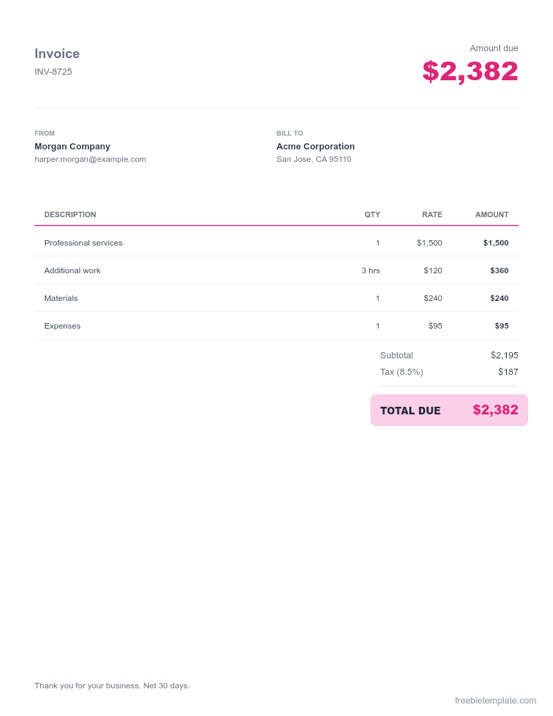 Equipment Rental Invoice preview