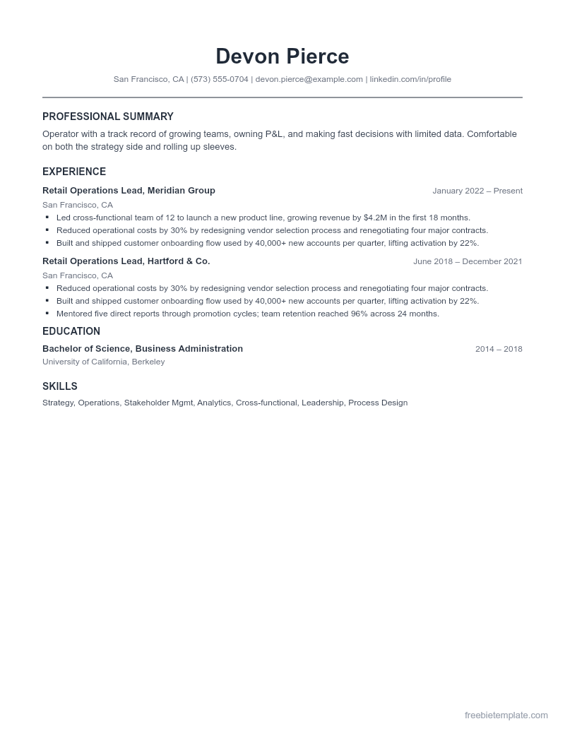 Retail Resume preview