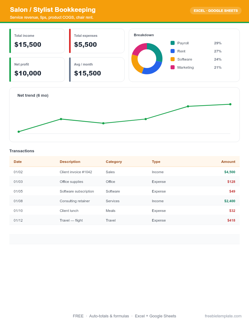 Salon / Stylist Bookkeeping preview