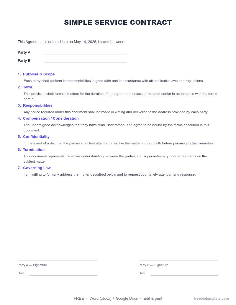Simple Service Contract preview