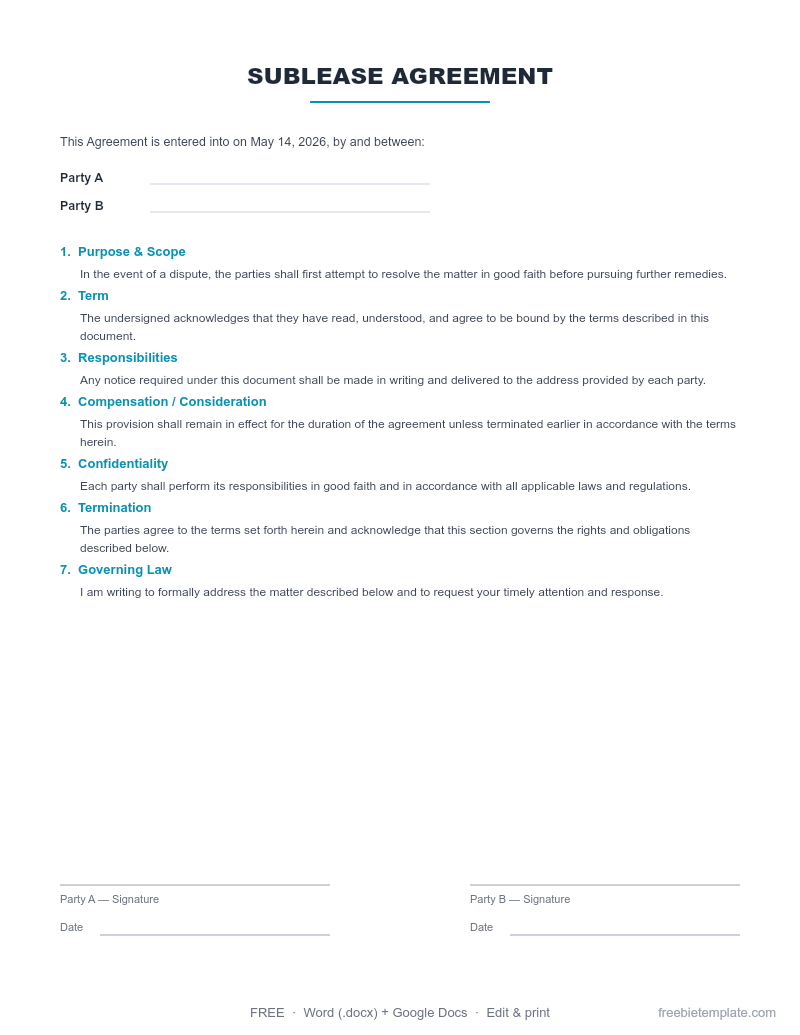 Sublease Agreement