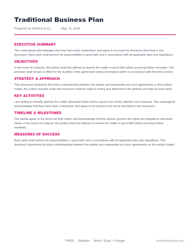 Traditional Business Plan preview