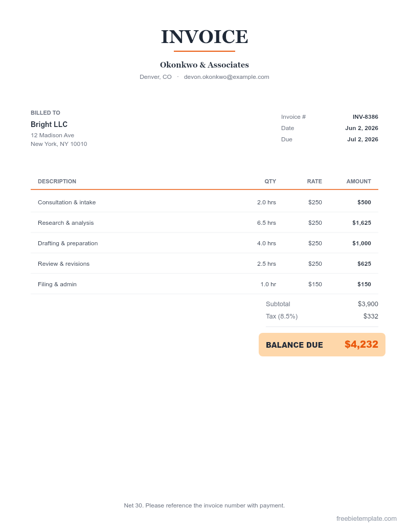 Tutor Invoice preview
