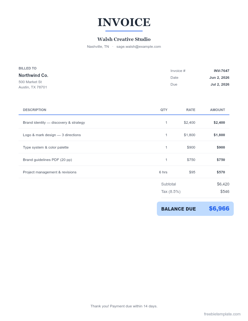 Web Developer Invoice preview