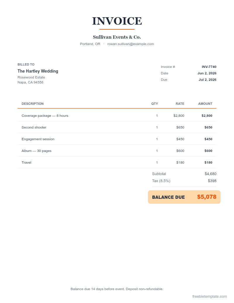 Wedding Photography Invoice preview