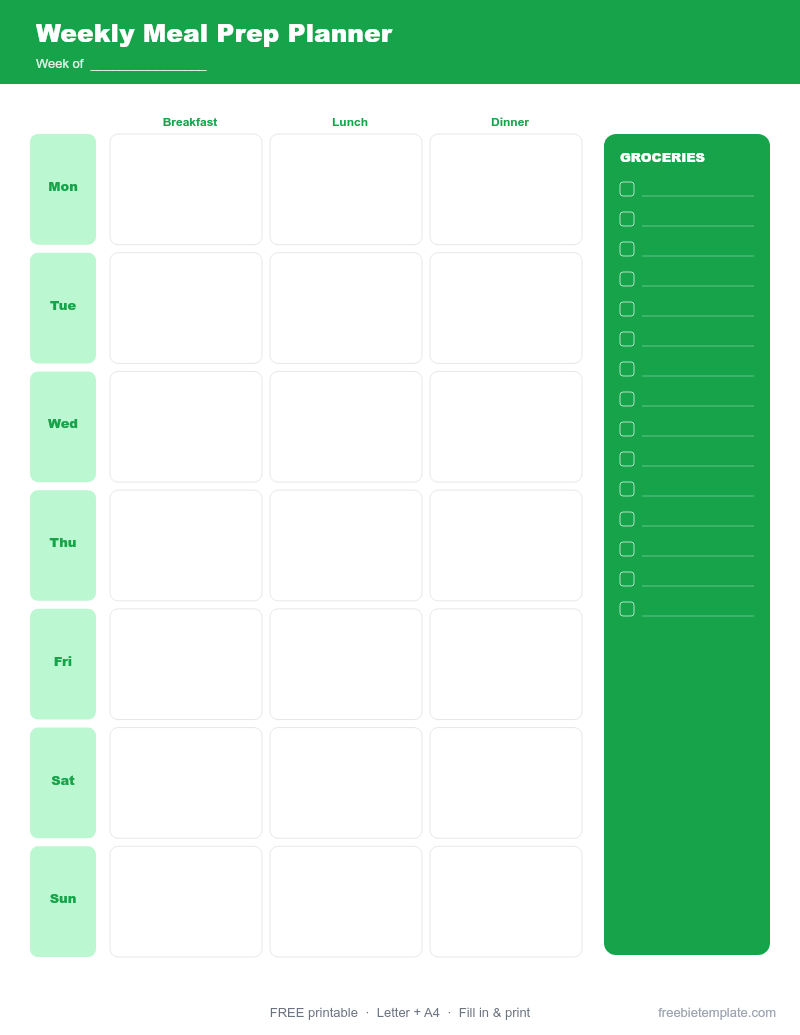 Preview of Weekly Meal Prep Planner