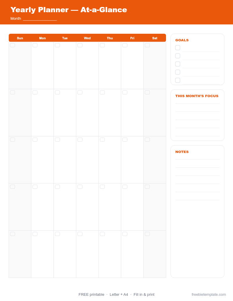 Yearly Planner — At-a-Glance